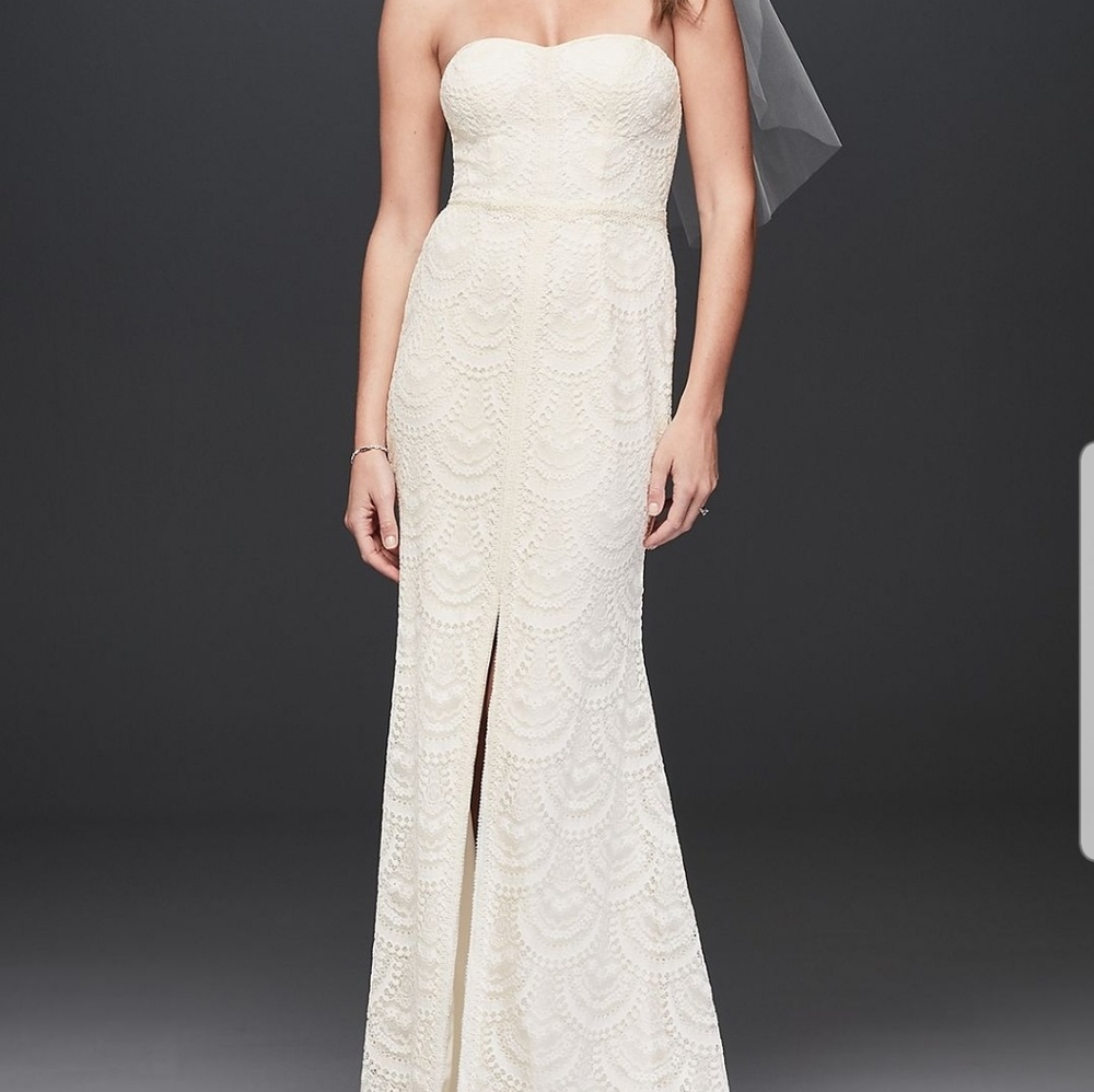 David's Bridal Strapless Lace Wedding Dress